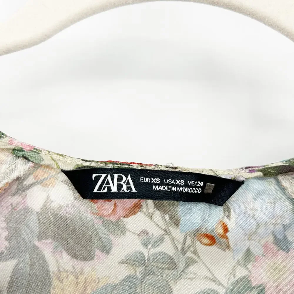 Zara Womens Cottagecore Spring V-Neck Puff Long‎ Sleeve Floral Blouse Size XS